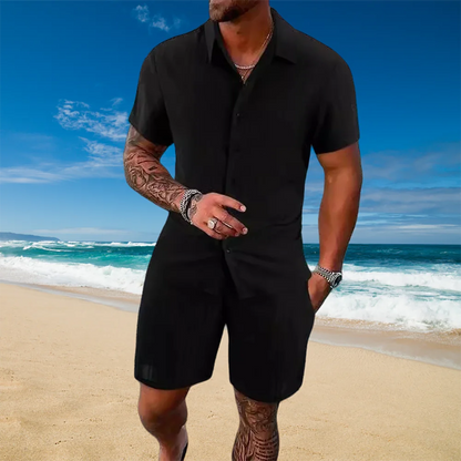 Ice Silk Cool Summer Men's Solid Color Polo Casual Loose Short Sleeve Shorts Sport Set Beach Surfing Ultra-thin Ultra Light.