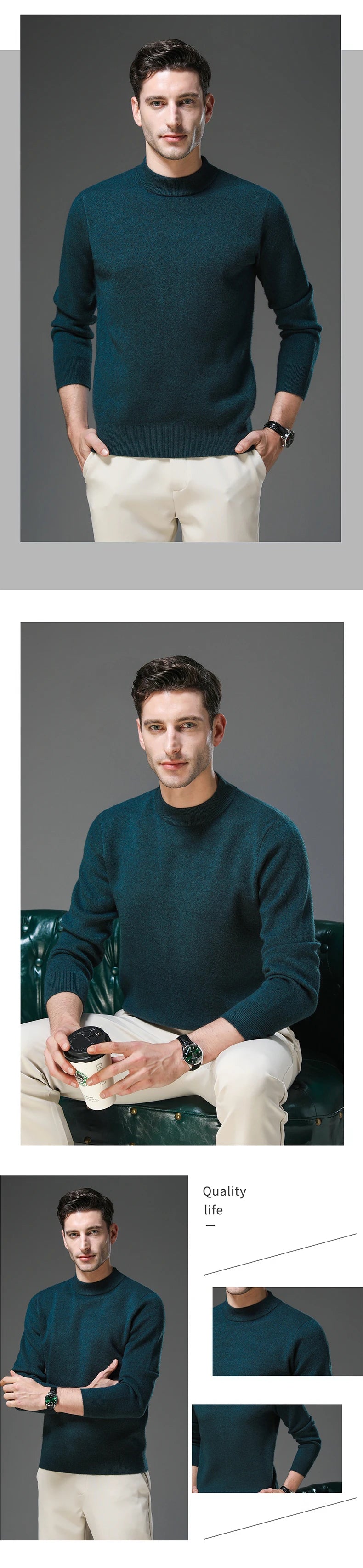 High End Anti-pilling Thick New Fashion Brand Casual Knit Pullover Sweater Half Turtleneck Mens Jumper Designer Clothing