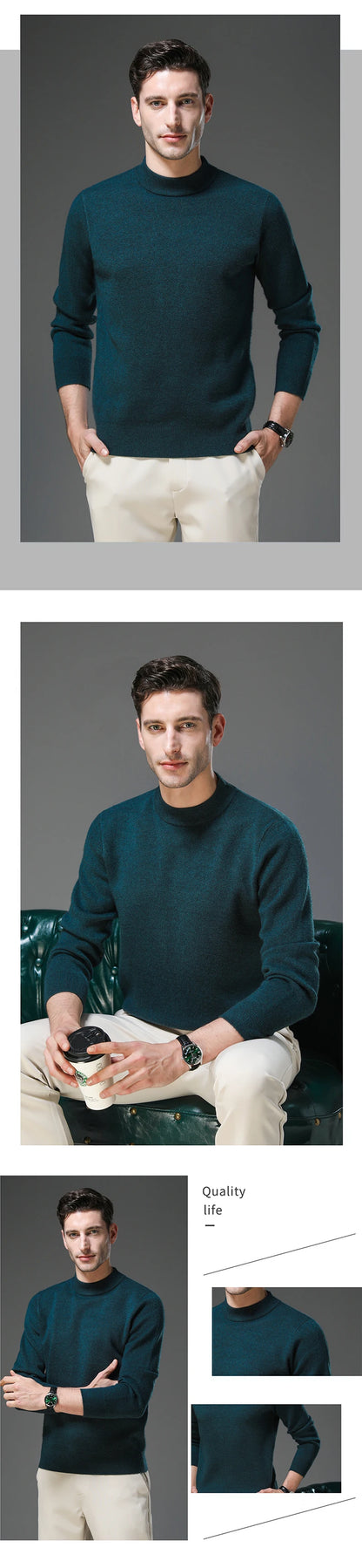 High End Anti-pilling Thick New Fashion Brand Casual Knit Pullover Sweater Half Turtleneck Mens Jumper Designer Clothing