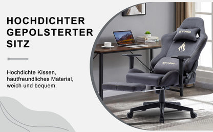 Symino Gaming-Stuhl, ergonomischer Gamer-Stuhl mit Fußstütze, atmungsaktiver PC-Stuhl mit verstellbarem Lendenkissen, Kopfstützenkissen