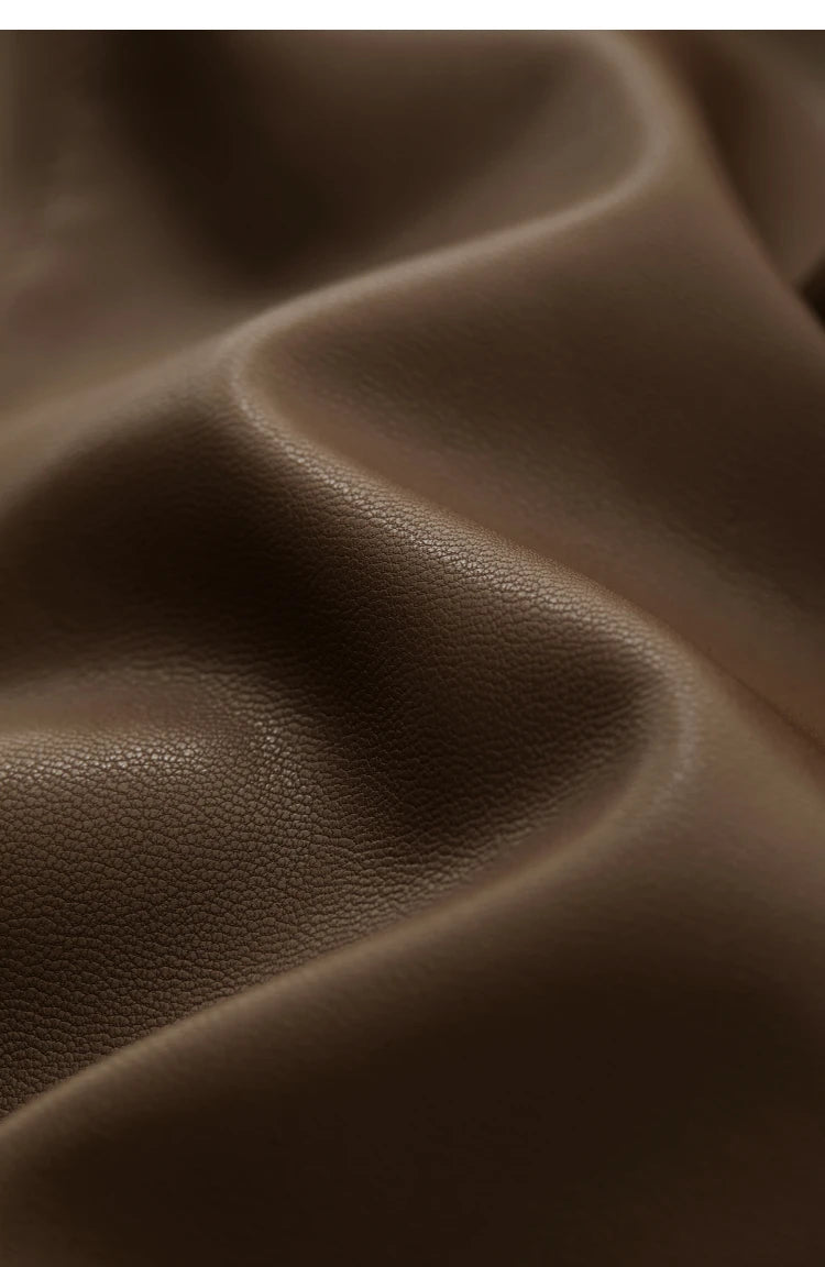 AMII Minimalist Casual Pants for Women 2025 Autumn Clothing PU Leather Loose Straight Pants Slit Office Lady Trousers 12343250