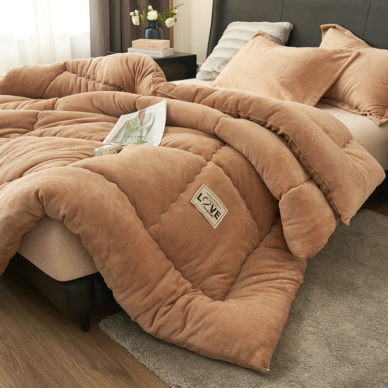 New Milk Velvet Soybean Comforter Grey Winter Keep Warm Duvet Solid Quilt Soft Fleece Thickened Blanket Drop Shippping Full.