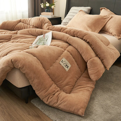 New Milk Velvet Soybean Comforter Grey Winter Keep Warm Duvet Solid Quilt Soft Fleece Thickened Blanket Drop Shippping Full.