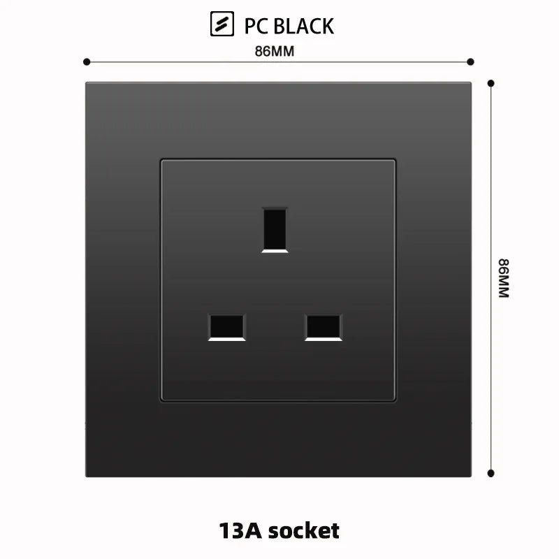 Schwarze UK 13A Wandsteckdose mit USB Typ C 18W Schnelllade-Steckdose, Wandsteckdose mit USB-Ladegerät, Schalter mit Steckdose.