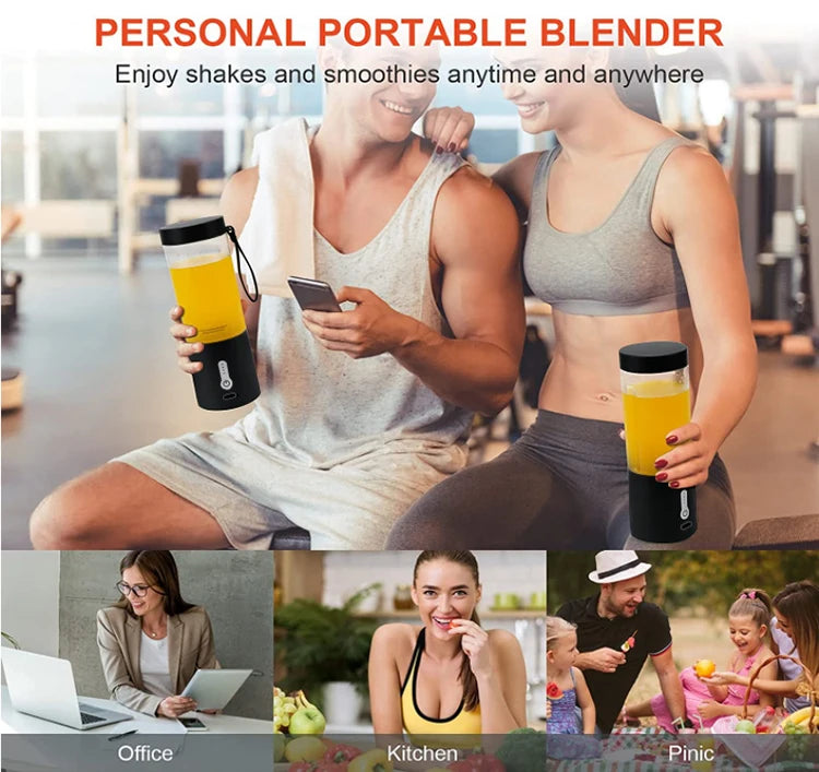 530ML Powerful Portable Blender for Smoothies Shakes USB Rechargeable Food Processor Fruit Mixer Machine Mini Juicer Blender Cup.