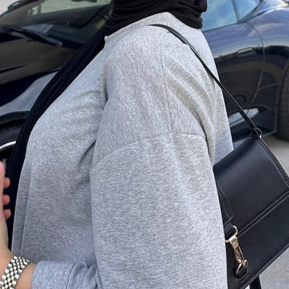 Casual Muslim Abaya Sweatshirt Long Dress for Women Daily Wear Plain Loose Abayas Islam Clothing Ramadan Eid Dubai Turkey Arabic.