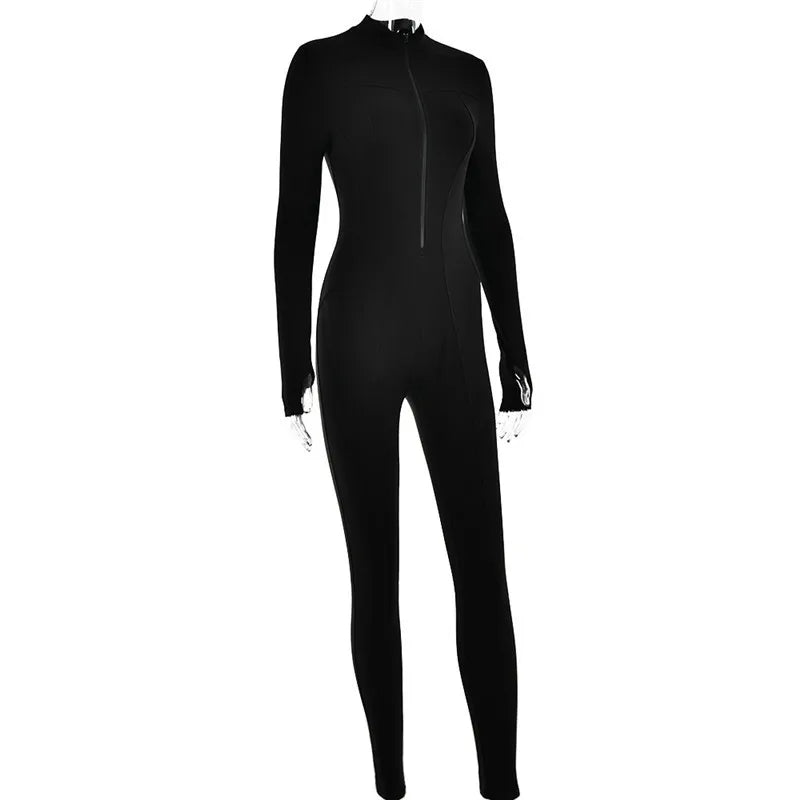 Mozision Autumn Winter Long Sleeve Jumpsuits Women Overalls Fashion Zipper O Neck Sporty Rompers Ladies Casual Playsuits 2023.