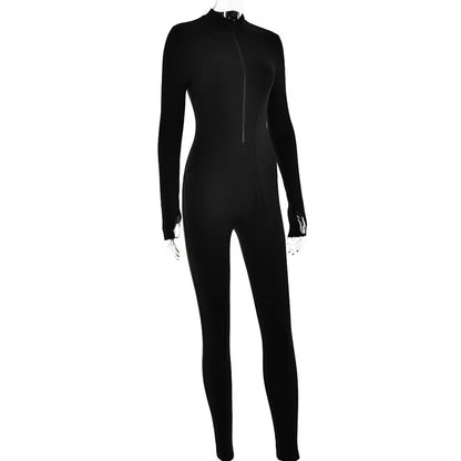 Mozision Autumn Winter Long Sleeve Jumpsuits Women Overalls Fashion Zipper O Neck Sporty Rompers Ladies Casual Playsuits 2023.