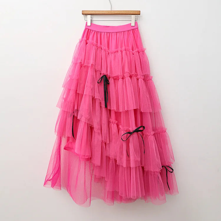 Long Maxi Tulle Skirt Women Sweet Tiered Long Skirt Autumn Winter Women Fashion Korean Mesh Skirt Female Party Skirt Clothes.