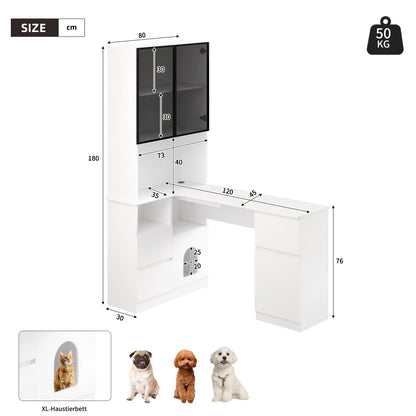 Klappbarer Schreibtisch mit 2-in-1-Bücherregal und klappbarem Schreibtisch mit Steckdose und USB-Anschluss, höhenverstellbare Regale, kippsicherer Schutz