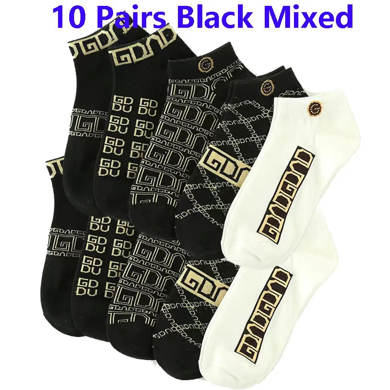 5/10/20 Pairs Mens Socks Short Breathable Luxury Socks Designer Brand Low-Cut Fashion Trendy Socks Geometric Pattern