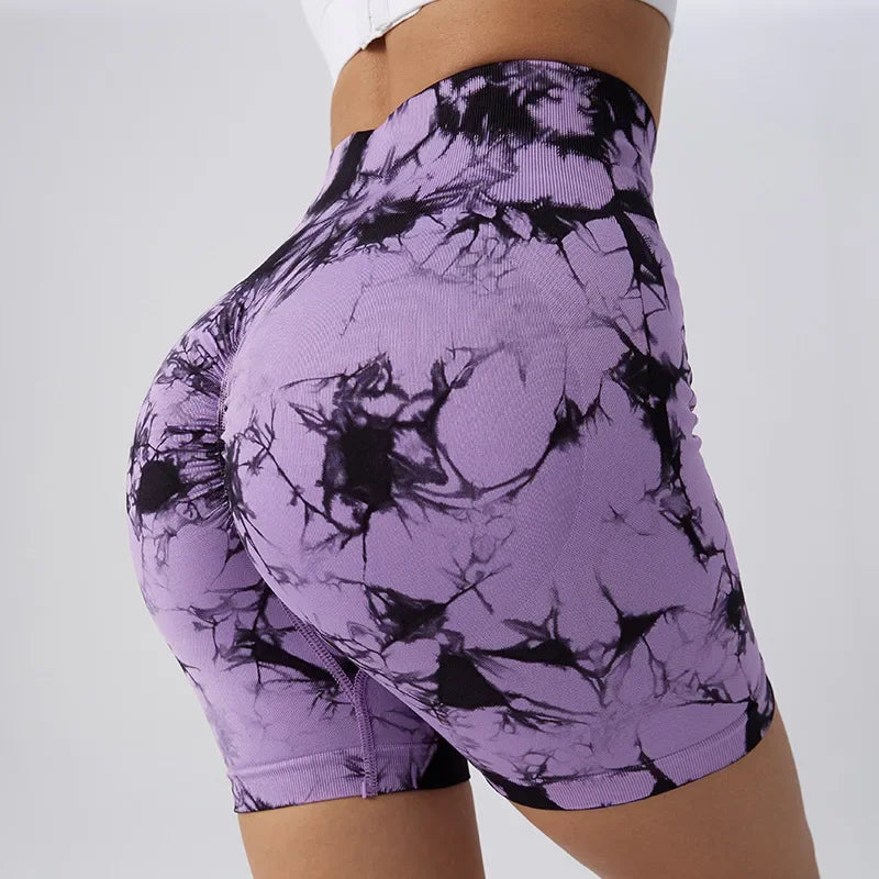 Tie-Dye Yoga Shorts for Women High Elastic Gym Shorts Push Up Sports Shorts Running Workout Fitness Women Short Sports Leggings.