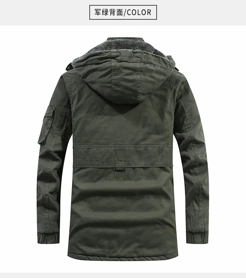 Parkas Coat Military Windproof Hooded Jackets Man Washed Cotton Thick Fleece Casual New  Winter Warm Varsity Jacket Men.