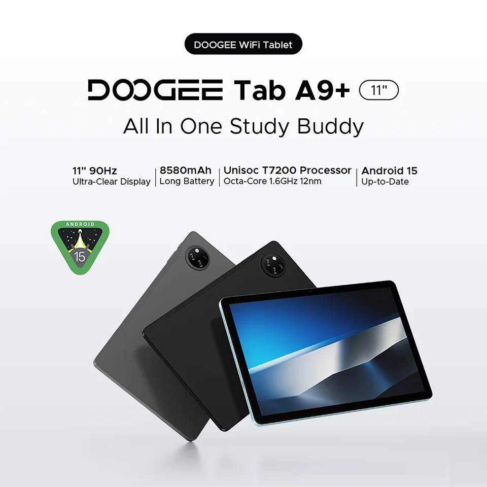 DOOGEE Tab A9+ 2 IN 1 Smart Tablet 11'' Screen Android 15 20GB RAM(4+16) 64GB ROM 8580mAh Battery Dual Speakers Widevine L1.