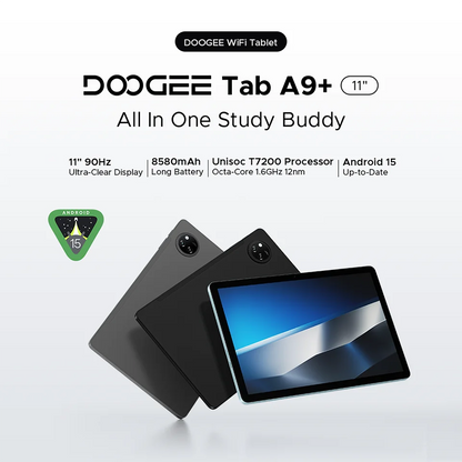 DOOGEE Tab A9+ 2 IN 1 Smart Tablet 11'' Screen Android 15 20GB RAM(4+16) 64GB ROM 8580mAh Battery Dual Speakers Widevine L1.