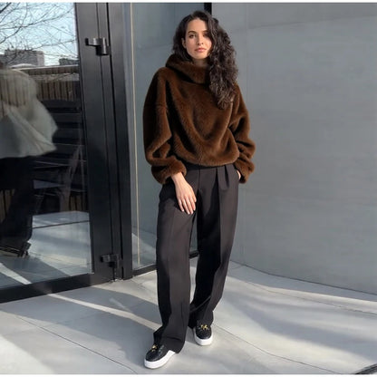 Chic Faux Pelz frauen Mäntel Elegante Revers Binden Gürtel Verdicken Volle Hülse Weibliche Jacken 2025, Herbst Winter Neue dame Streetwears