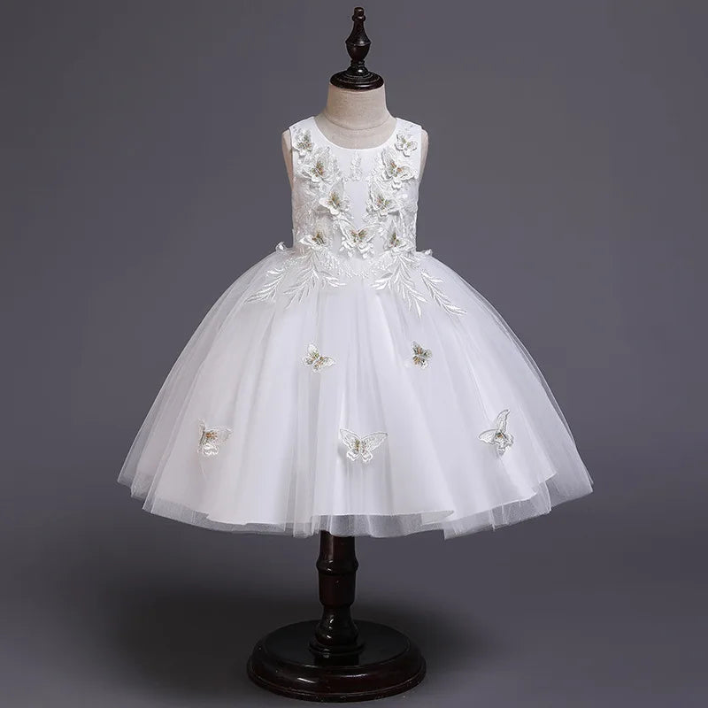 Elegantes Kleid für Mädchen, Abend, Hochzeit, Schmetterlingsapplikationen, Netzstoff, Prinzessinnenkleid für Kinder, Geburtstagsfeier, Abschlussball, Performance-Kleid.