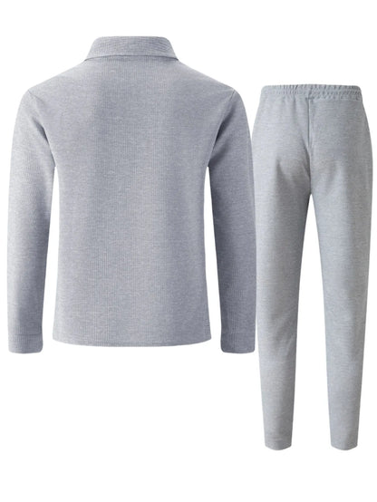 2025 Autumn New Style Waffle Pure Color Collar Pocket Long Sleeve Long Pants Casual Set.