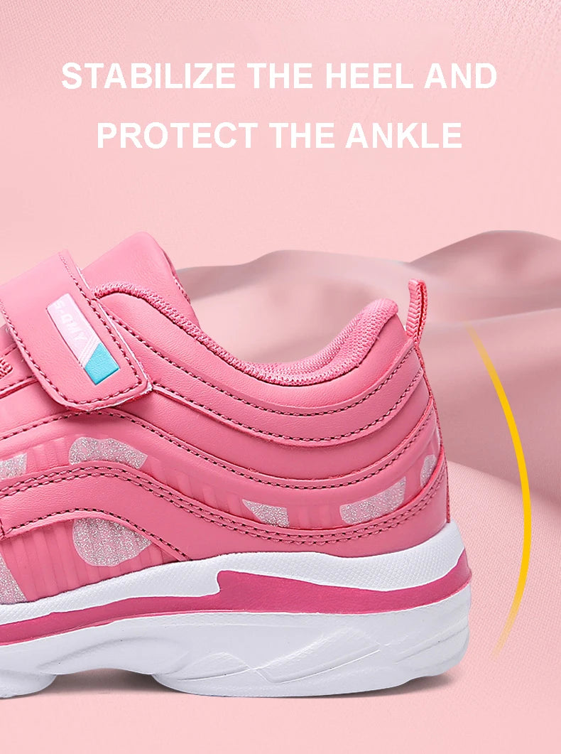 Girls Sport Shoes Waterproof Running Kids Sneakers Casual Leather Pink Breathable Fashion Antislip Lightweight Children Shoes.