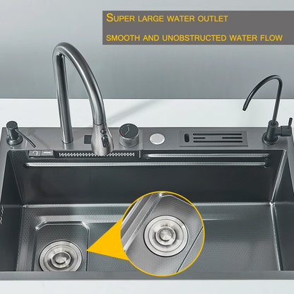 304 High 1uity intelligente Digital anzeige Wasserfall Küchen spüle großer Einzels chlitz integrierte Digital anzeige Wasserhahn Set
