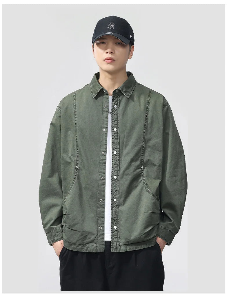 Autumn Fashion Vintage Shirt Style Jacket Men Streetwear Loose Casual Plus Size Washed Cotton Cargo Jacket Man Coat Outerwear.