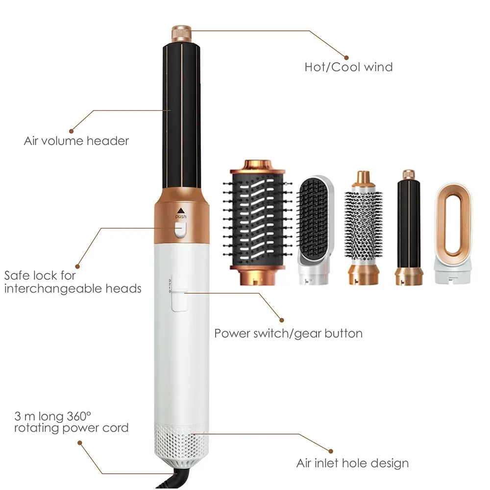 6 in 1 Hair Dryer One-step Hot Air Comb Set Professional Air styling Curling Iron Hair Straightener Styling Tool Hair Dryer