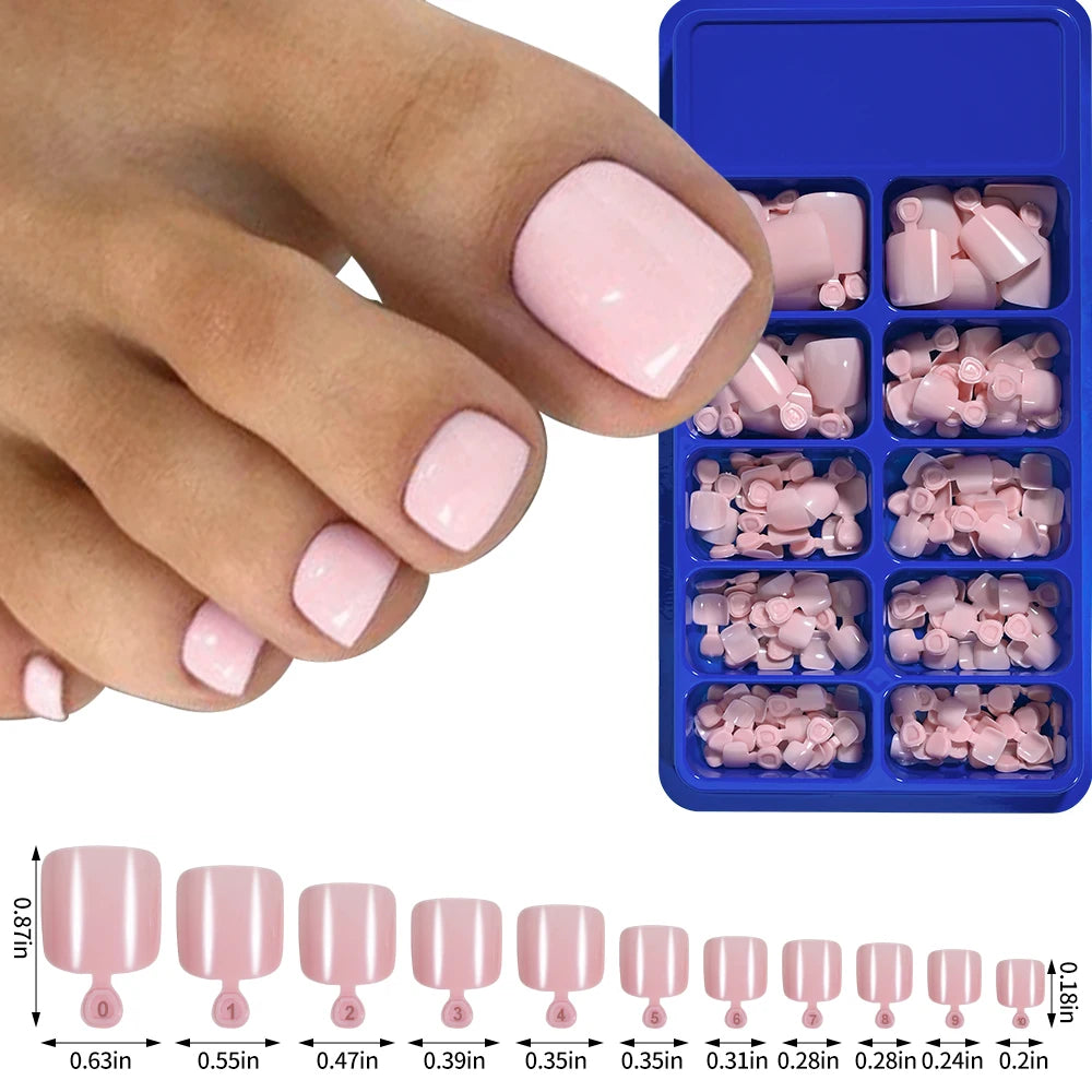 100pcs Fake Toenail Natural White Press On Toe Foot Full Cover Square Nails Art Tips Artificial Acrylic False Nail Manicure Tool.