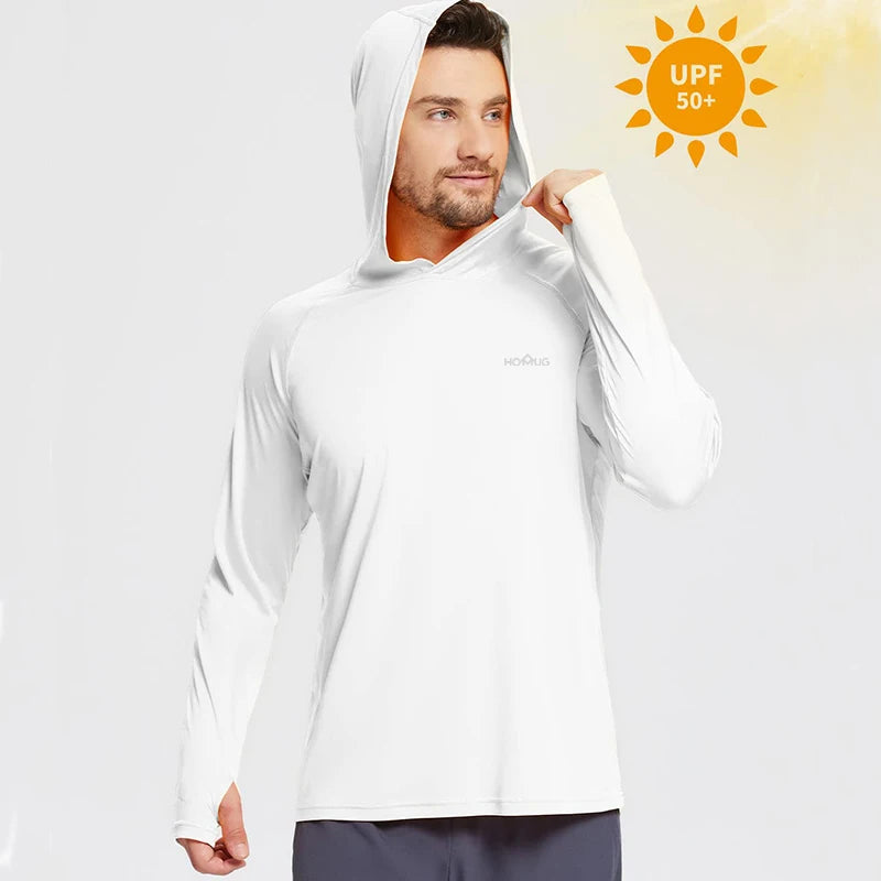 Men's UPF 50+ Sun Protection Hoodie T-Shirts Long Sleeve SPF/UV Quick Dry Lightweight Fishing Workout Thumbhole T-Shirt Male.