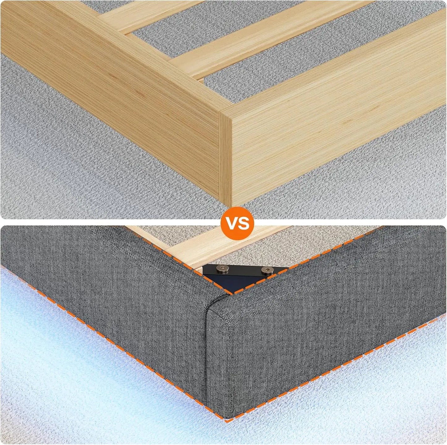 Gästebett 90 x 200 cm mit Ladestation und LED-Beleuchtung, Bettrahmen, einfache Montage zum Schlafen