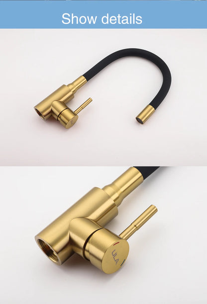 ULA Gold Kitchen Faucet Stainless Steel Flexible Spout Kitchen Sink Faucet Hot Cold Water Sink Mixer Tap 360 Degree Rotate Crane
