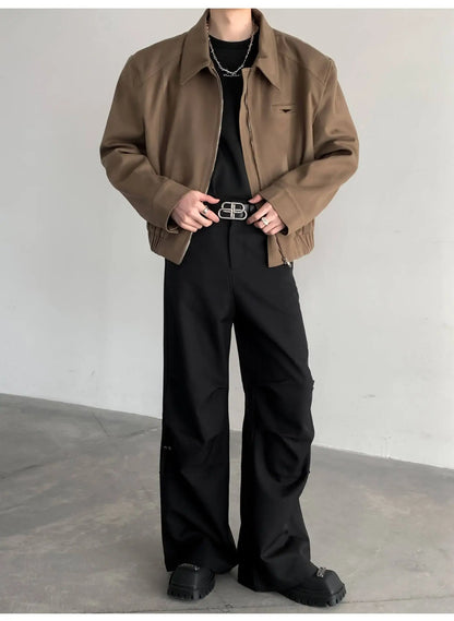 Short Jacket Men's Autumn Winter Handsome American Shoulder Pad Coat High-end Lapel Baseball Uniform