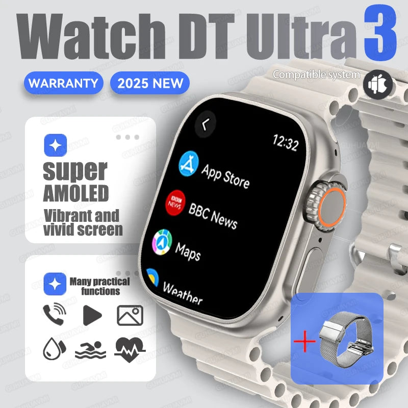 DT Ultra 3 Smartwatch Amoled Screen 4GB MP3 MP4 Player Bluetooth Network Sharing APP Store ChatGPT Smart AI Watch Men Sportwatch