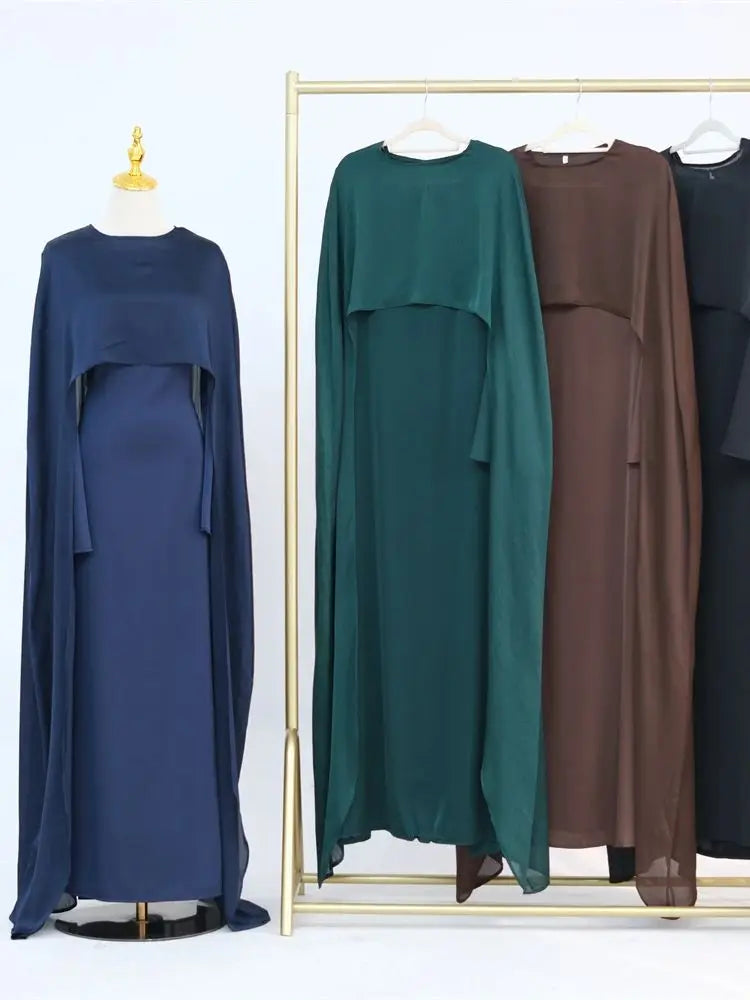 Ramadan Satin 2 Piece Abaya Modest Muslim Sets Kebaya African Dresses For Women Robe Femme Musulmane Caftan Marocain Vestidos.