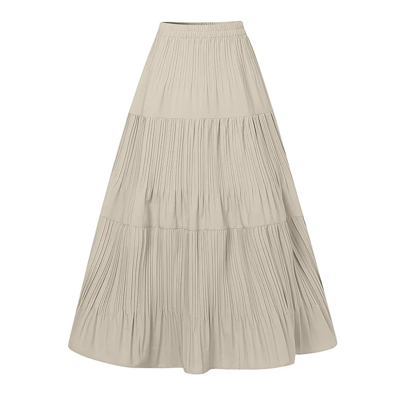 2025 ZANZEA Oversized Summer Maxi Skirts Women Elastic Waist Pleated Long Skirt Casual Solid Color High Waist Ruffled Skirts.