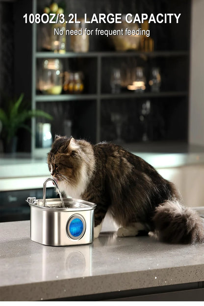 3.2L Stainless Steel Pet Water Feeder Auto Cat Fountain Smart Dog Water Dispenser Visual Window Drinking Bowl Pet Accessories.