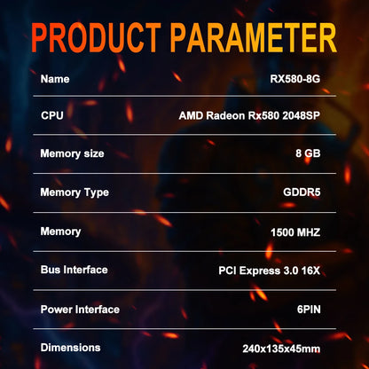 SOYO AMD Radeon RX580 8GB Gaming Graphics Card 2048SP GDDR5 256Bit PCIE 3.0 x16 DP DVI RX580 8GB GPU Desktop Computer Video Card.
