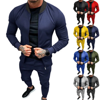 Amazon 2024 European and American men's clothing fitness sports trend outdoor leisure men's zipper suit.