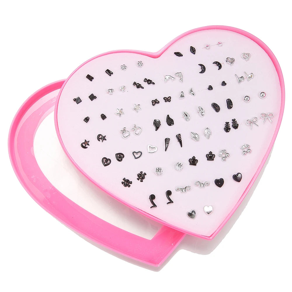 Multicolor 36Pairs Cartoon Hypoallergenic Plastic Stud Earrings Set For Women Girl Cute Animal Flower Ear Wedding Gifts Jewelry