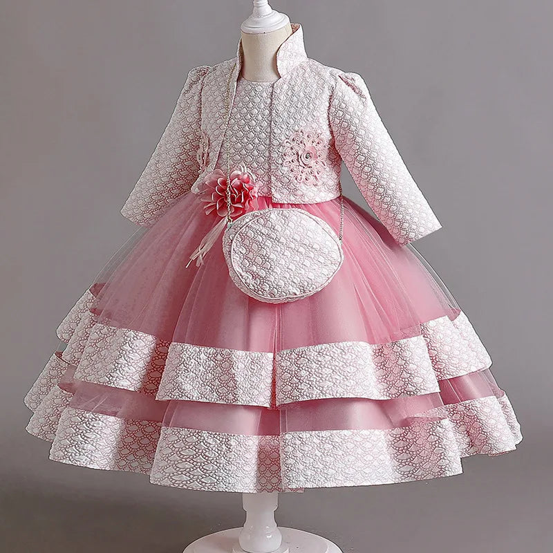 Neues Mädchenkleid, zweiteiliges Set, 3–10 Jahre alt, wunderschönes Weihnachts-Performance-Kleid, Herbst-Party-Abschlussballkleid für Mädchen