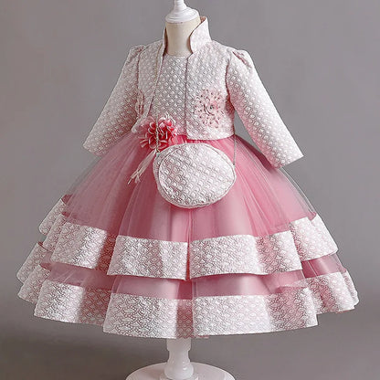 Neues Mädchenkleid, zweiteiliges Set, 3–10 Jahre alt, wunderschönes Weihnachts-Performance-Kleid, Herbst-Party-Abschlussballkleid für Mädchen