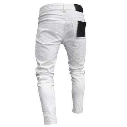 White Embroidery Skinny Ripped Jeans Men Cotton Stretchy Hole Slim Fit Hip Hop Denim Pants Casual Jeans for Men Jogging Trousers.