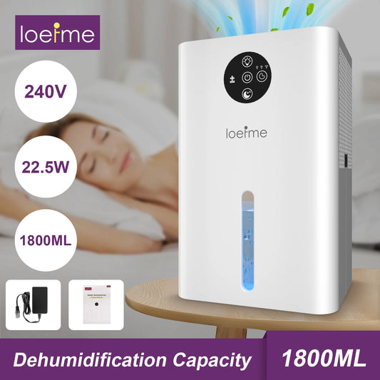 LOEFME 1.8L Electric Dehumidifier Portable Quiet Air Dryer, 6-8-10H Timer, Touchscreen, Against Humidity, Mould, Moisture, Damp.