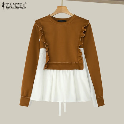 ZANZEA Plus Size Sweatshirts Elegante Pullover Herbst Langarm Damen Gut sitzende O-Ausschnitt Hoodies 2-teilige Strickpullover 5XL.