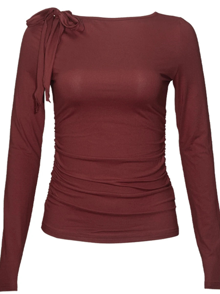 Casual Women's Fashion One-shoulder Strap Basic T-shirt Oblique Shoulder Personality Slim Hot Girl Long Sleeve.