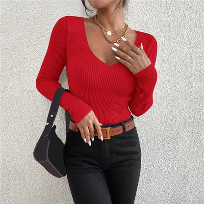 2026 herbst Winter Frauen Solide Rippen Stricken V-ausschnitt Streifen Pull Pullover Femme Y2k Langarm Pullover Jersey Tops Mode Kleidung