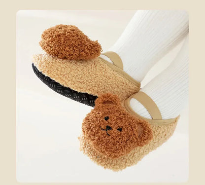 Warm Newborn First Walker for Boy Girl Cartoon Animal Bear Indoor Non-slip Floor Shoes Winter Fury Plush Floor Shoes