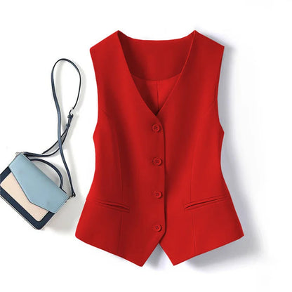 Frühling Sommer Koreanische Mode Weste 2025, Neue Frauen Kurze Mode V-ausschnitt Ärmellose Casual Blazer Weste Mäntel Weibliche Tops