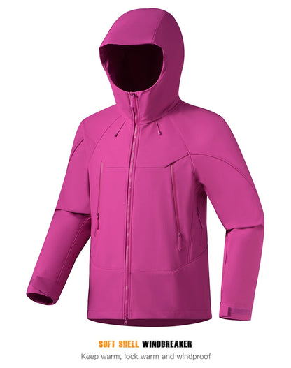 JNLN Men Women Waterproof Soft Shell Jacket Windproof Warm Fleece Rain Coat Unisex Hiking Climbing Trekking Outdoor Windbreaker