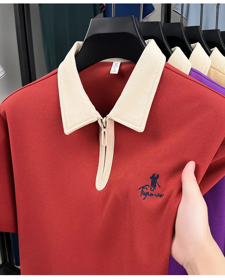 Designer brand fashion short sleeve polo shirt men luxury pony embroidery breathable summer color blocked high-end Paul T-shirt.