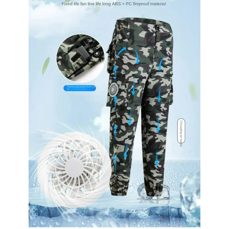 Fan Pants Cold Fishing Pure Cotton Site Welder Camping Ride Climbing Hiking Sports Fan Suit Air-Conditioning Clothes Fan Cooling.